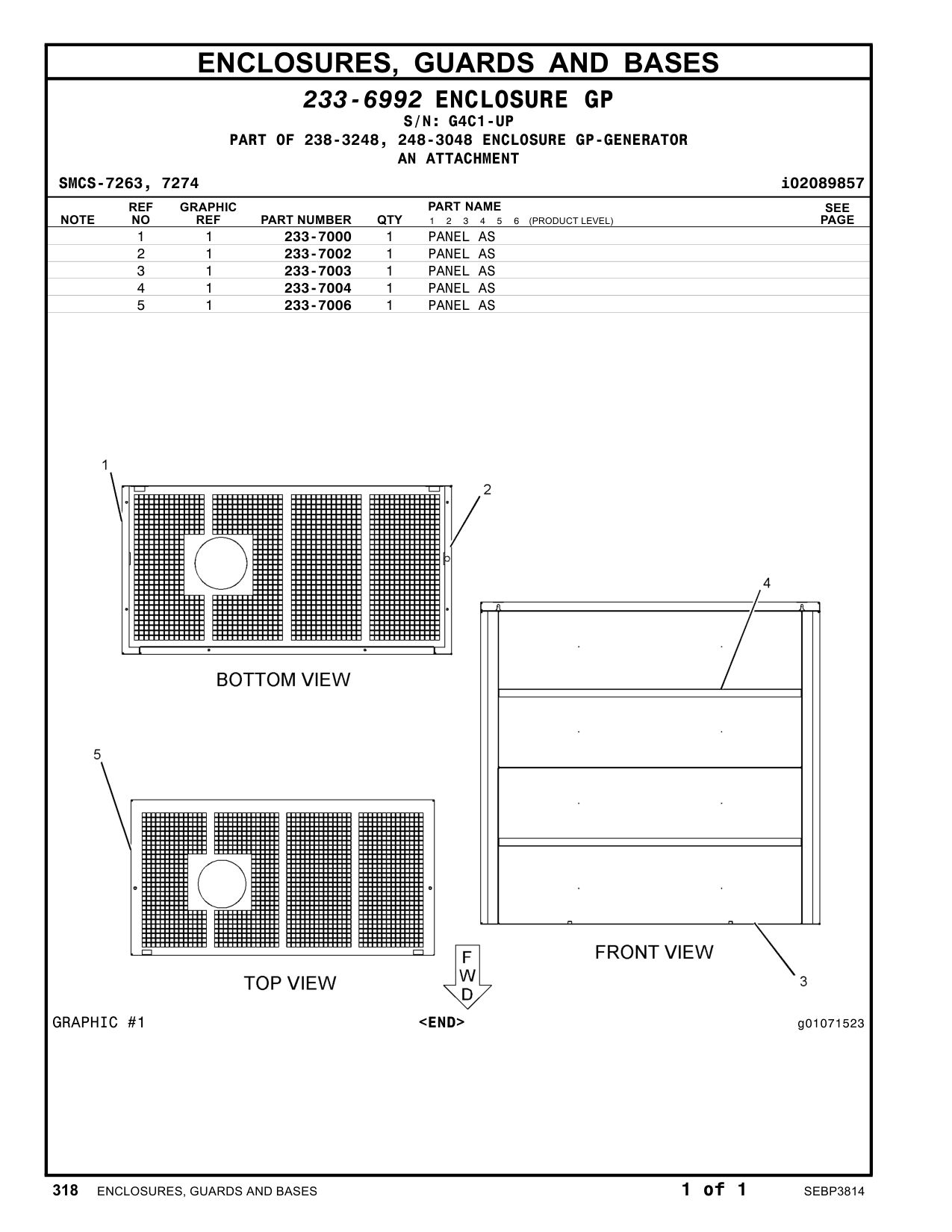 233-7000 PANEL AS · S/N G4C1-UP CAT parts manual diagram