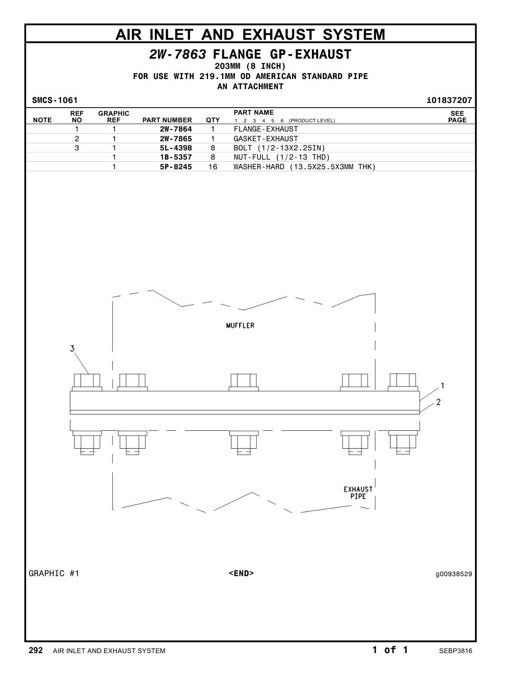 2W-7864 FLANGE-EXHAUST CAT parts manual diagram