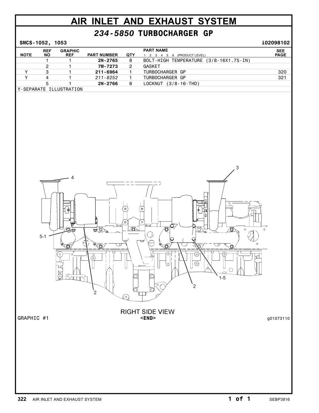 211-6964 TURBOCHARGER GP CAT parts manual diagram