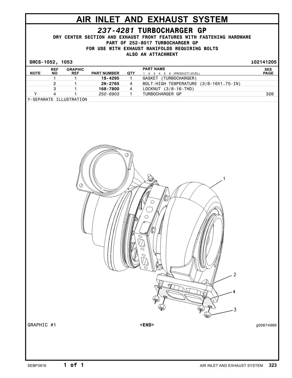 250-6903 TURBOCHARGER GP CAT parts manual diagram