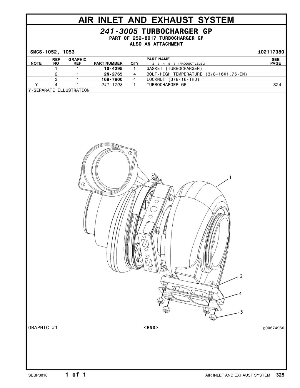 241-1703 TURBOCHARGER GP CAT parts manual diagram