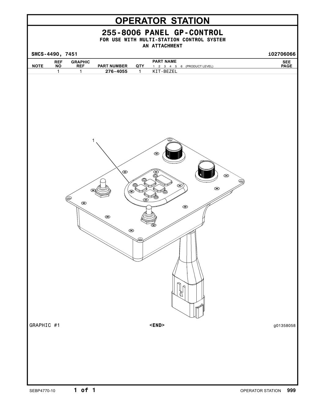 276-4055 KIT-BEZEL CAT parts manual diagram