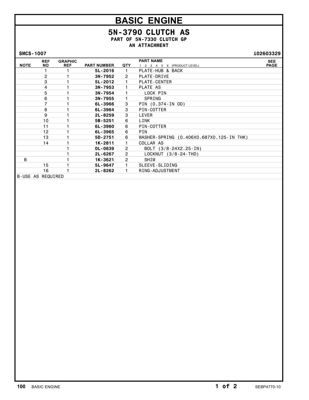 5L-9647 SLEEVE-SLIDING CAT parts manual diagram