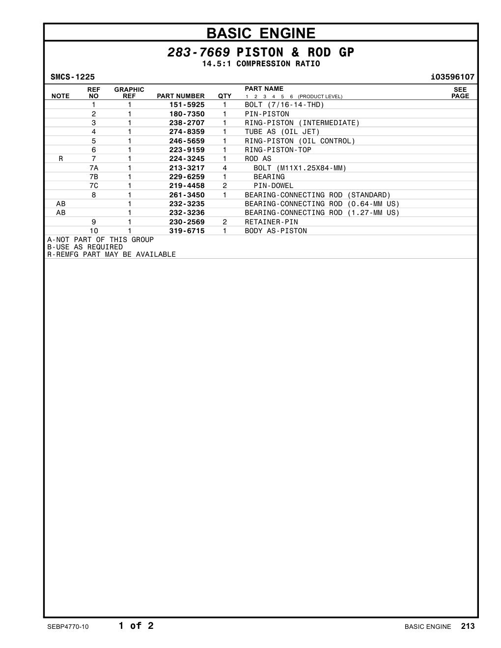 261-3450 BEARING-CONNECTING ROD (STANDARD) CAT parts manual diagram
