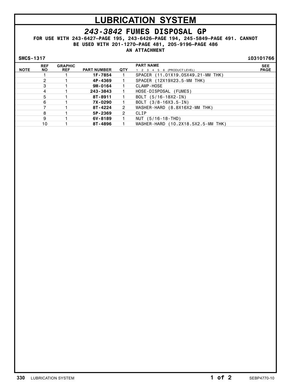 243-3843 HOSE-DISPOSAL (FUMES) CAT parts manual diagram