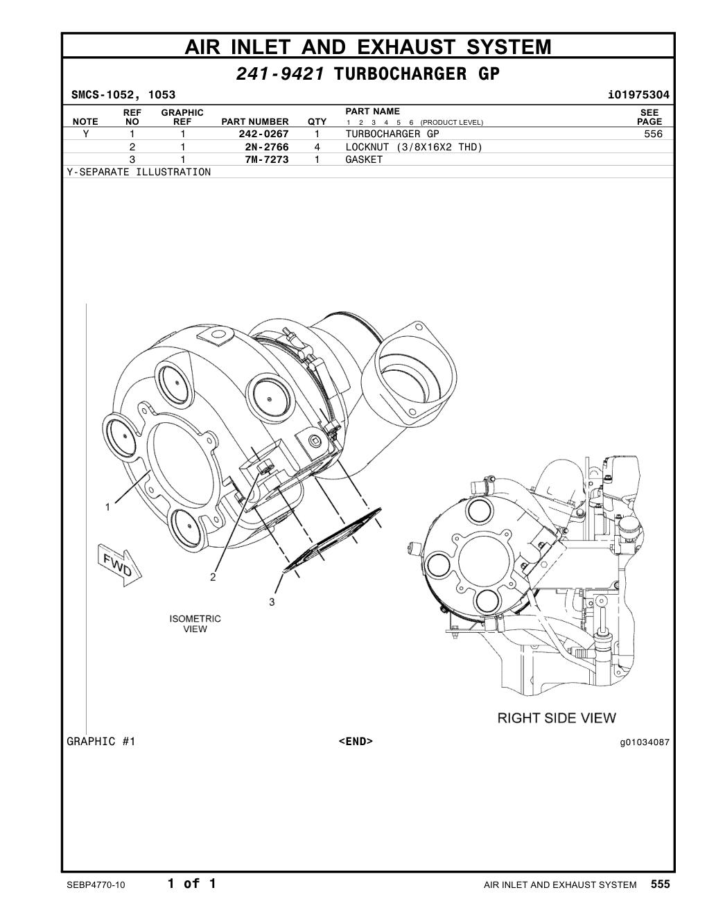 242-0267 TURBOCHARGER GP CAT parts manual diagram
