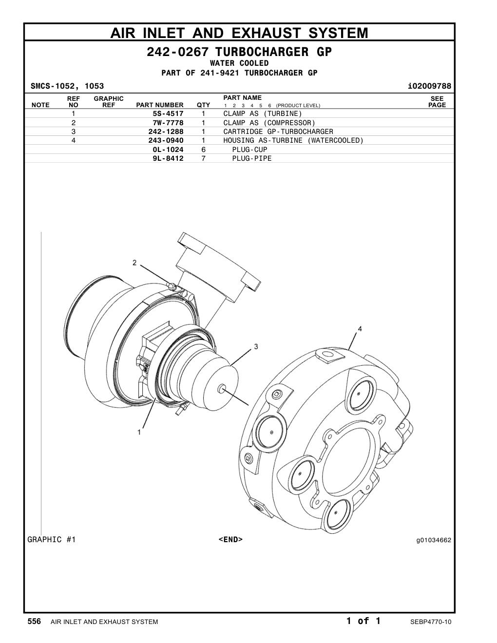 242-1288 CARTRIDGE GP-TURBOCHARGER CAT parts manual diagram
