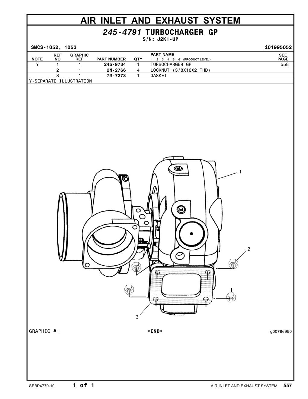 245-9734 TURBOCHARGER GP · S/N J2K1-UP CAT parts manual diagram