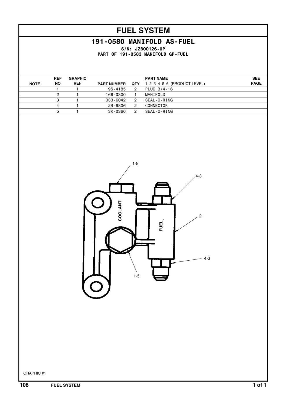 168-0300 MANIFOLD · S/N JZB00126-UP CAT parts manual diagram