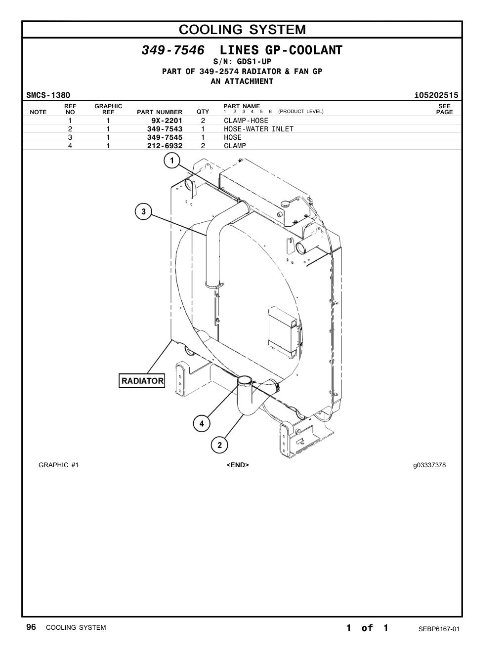 212-6932 CLAMP · S/N GDS1-UP CAT parts manual diagram