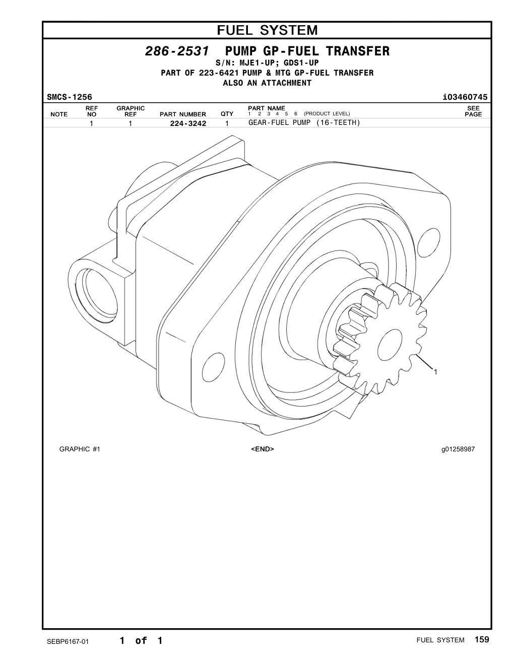 224-3242 GEAR-FUEL PUMP (16-TEETH) CAT parts manual diagram
