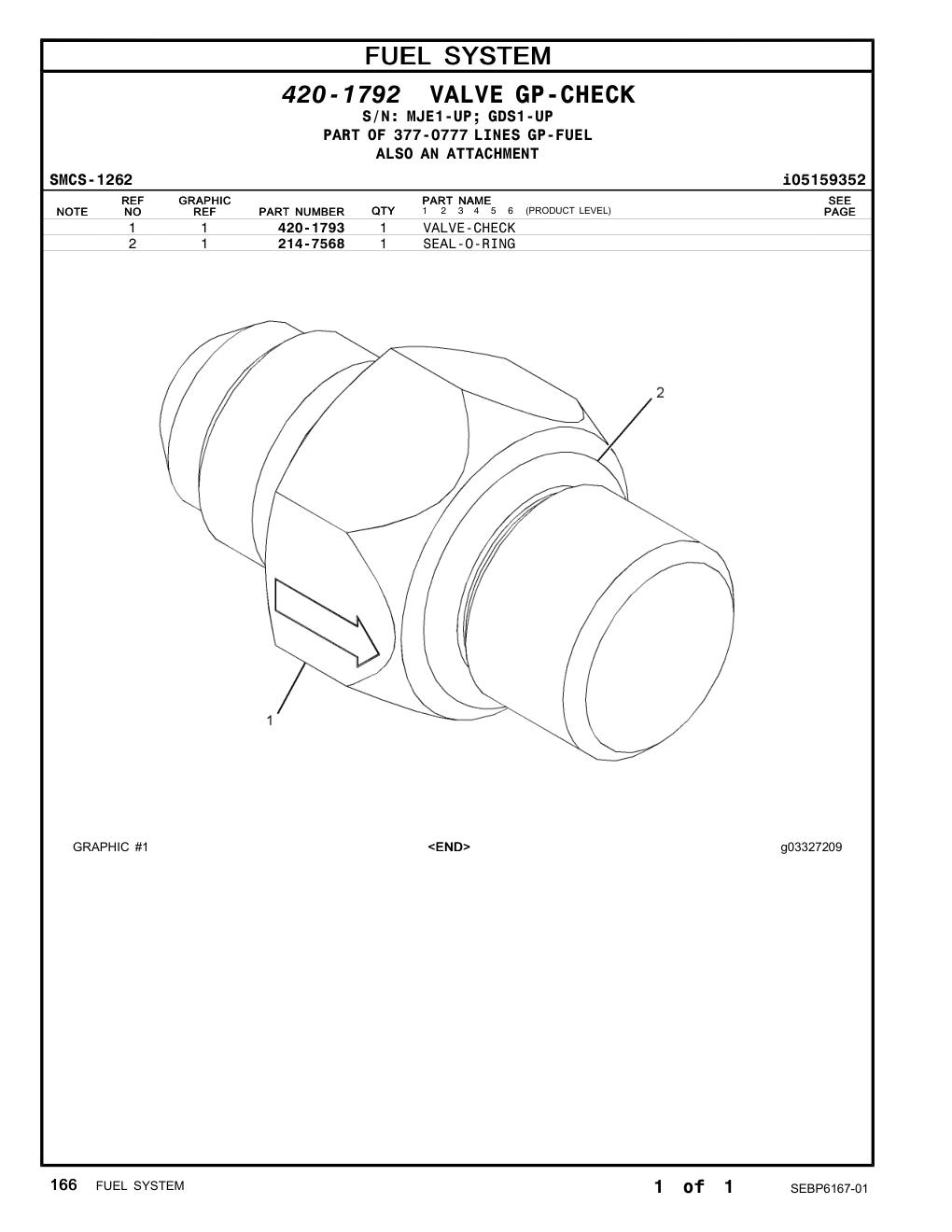420-1793 VALVE-CHECK CAT parts manual diagram