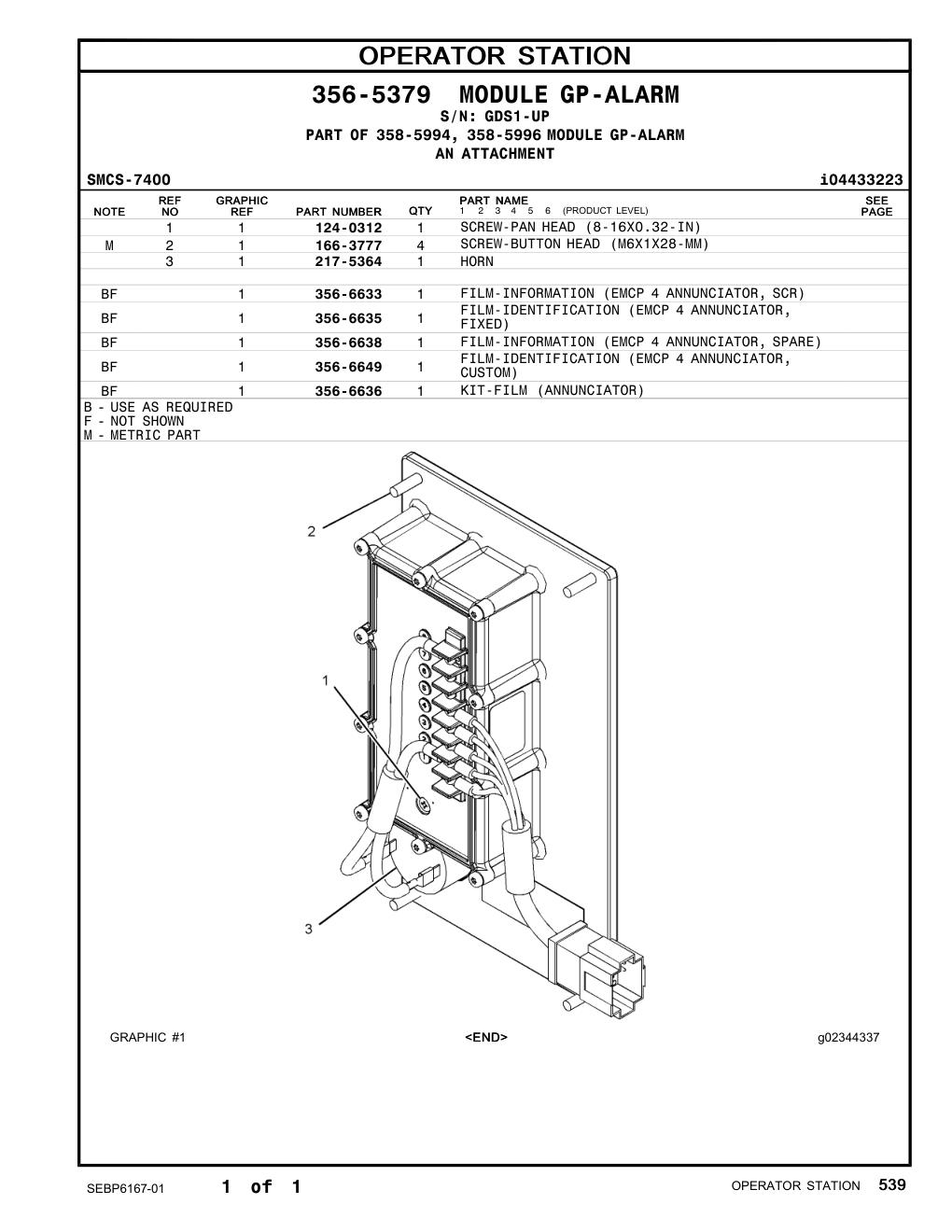 217-5364 HORN · S/N GDS1-UP CAT parts manual diagram