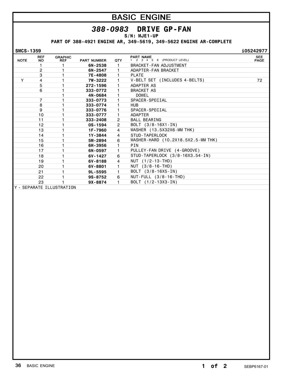 7W-3222 V-BELT SET (INCLUDES 4-BELTS) · S/N MJE1-UP CAT parts manual diagram