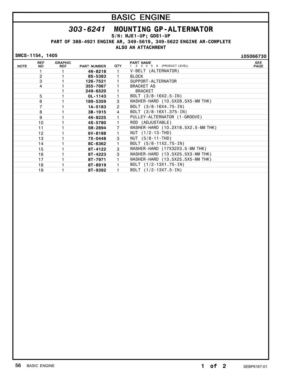 4N-8218 V-BELT (ALTERNATOR) CAT parts manual diagram