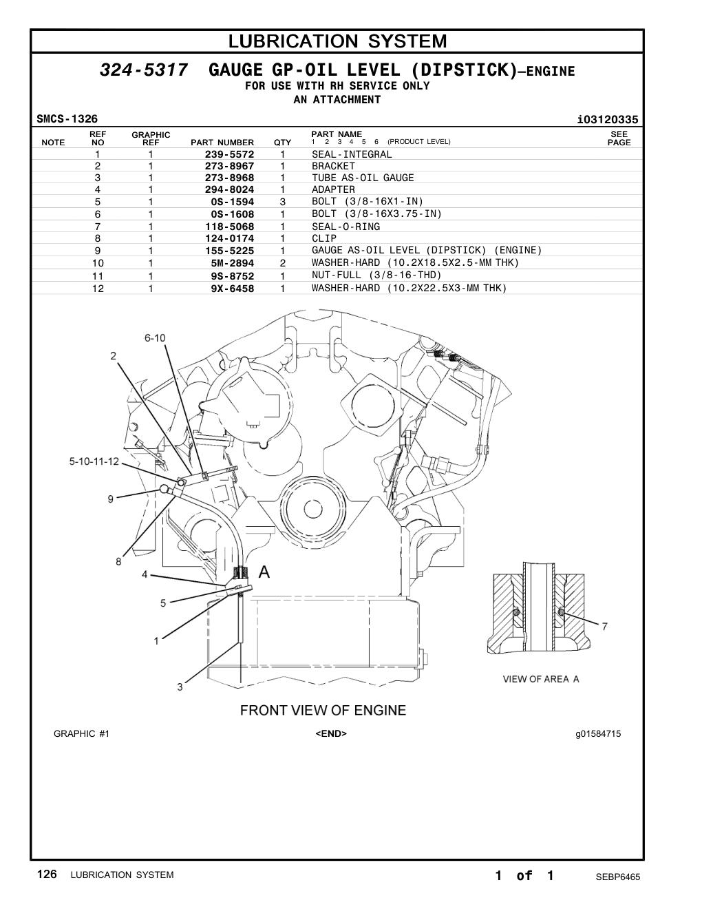 155-5225 GAUGE AS-OIL LEVEL (DIPSTICK) CAT parts manual diagram