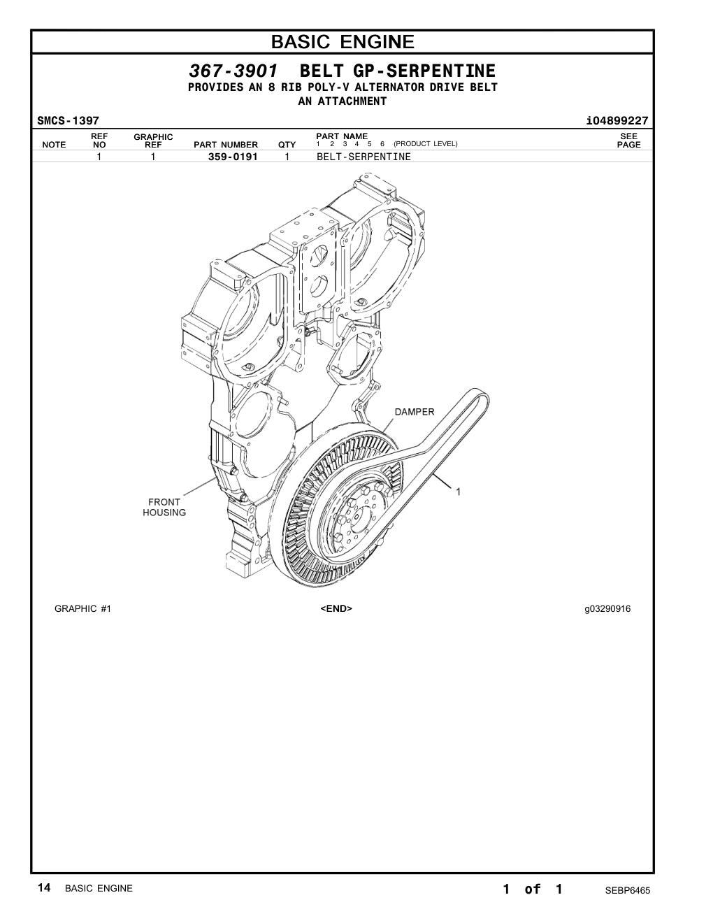 359-0191 BELT-SERPENTINE CAT parts manual diagram