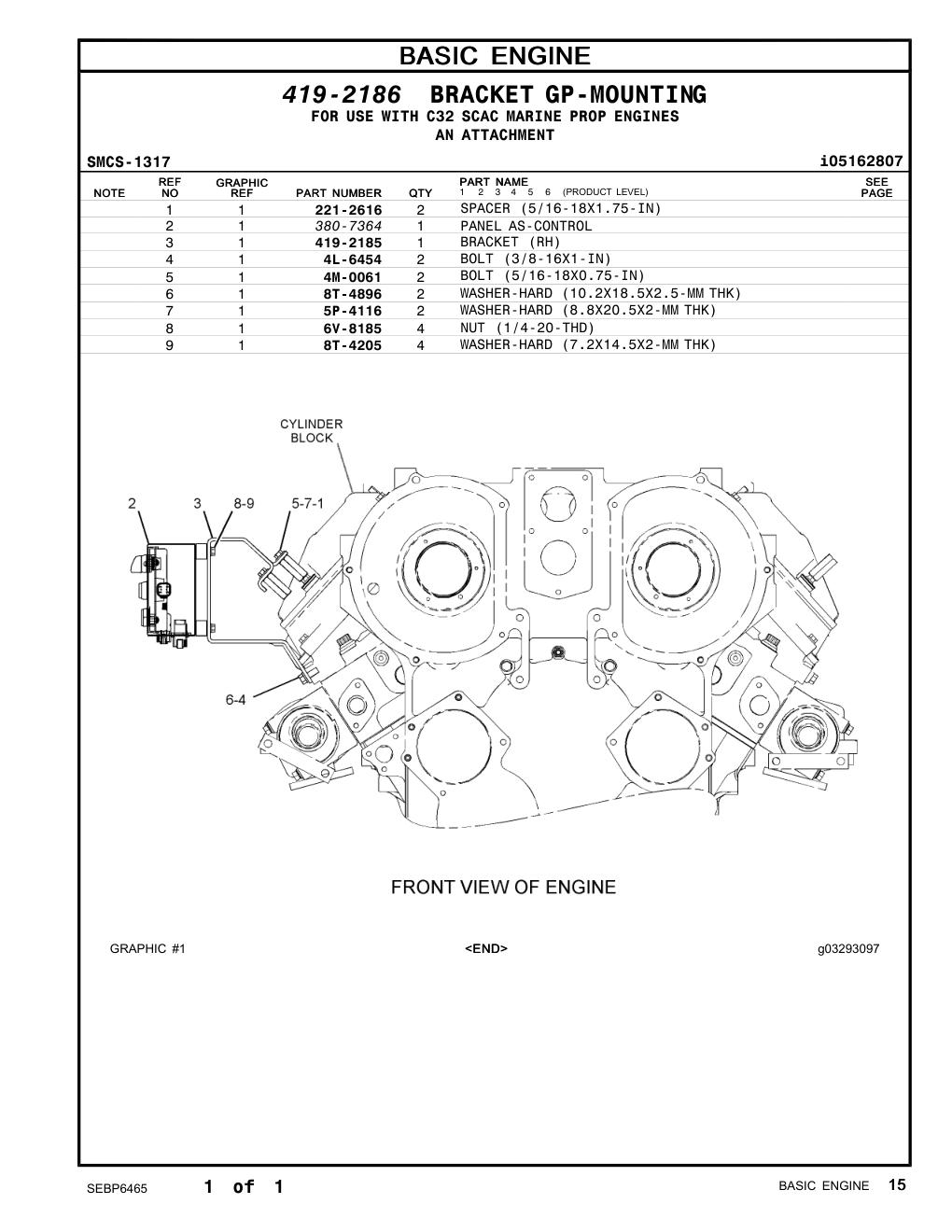 221-2616 SPACER (5/16-18X1.75-IN) CAT parts manual diagram