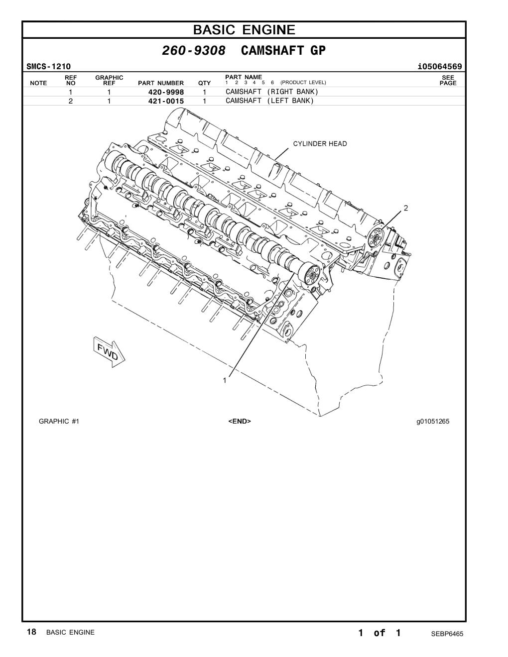 420-9998 CAMSHAFT (RIGHT BANK) CAT parts manual diagram