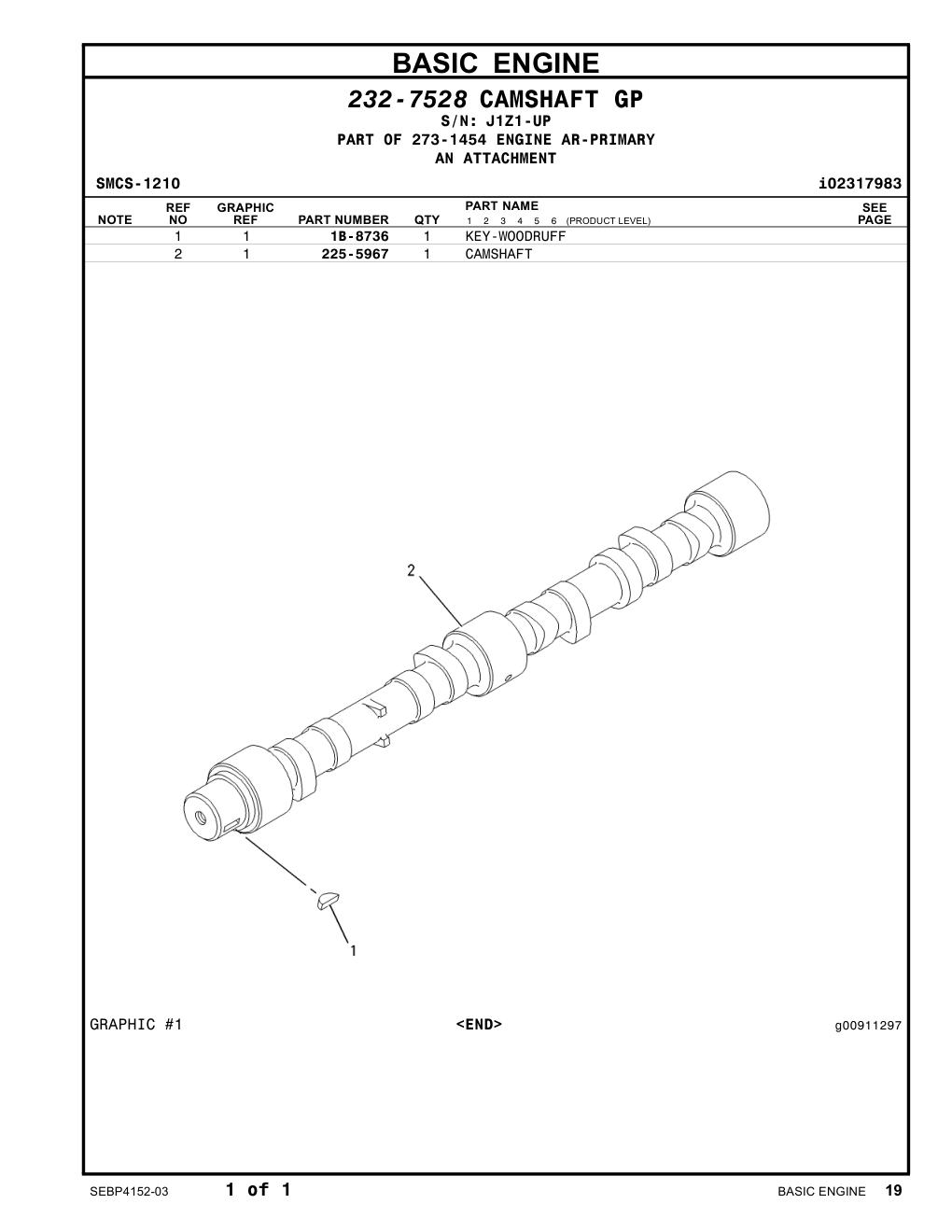 225-5967 CAMSHAFT · S/N J1Z1-UP CAT parts manual diagram