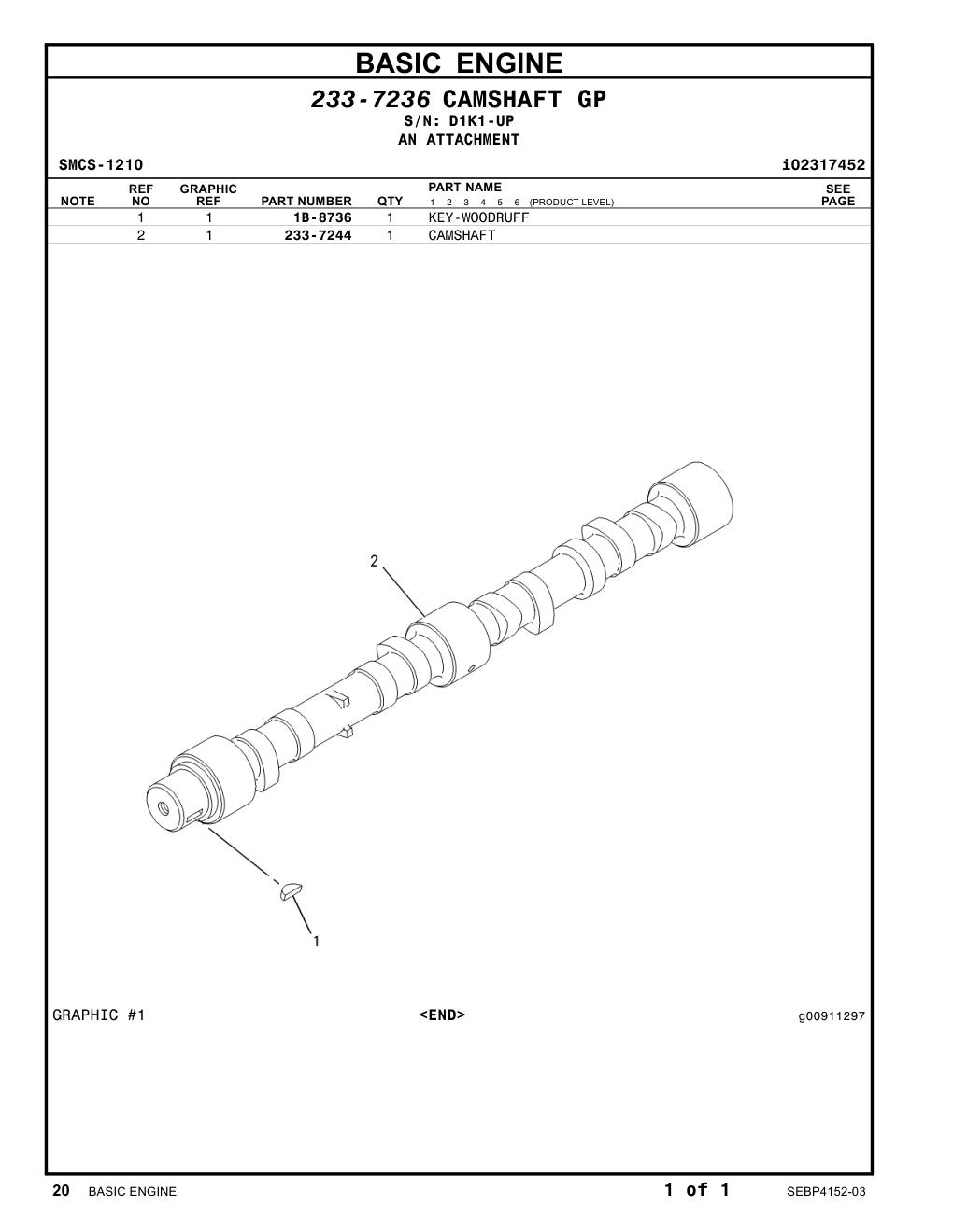 233-7244 CAMSHAFT · S/N D1K1-UP CAT parts manual diagram