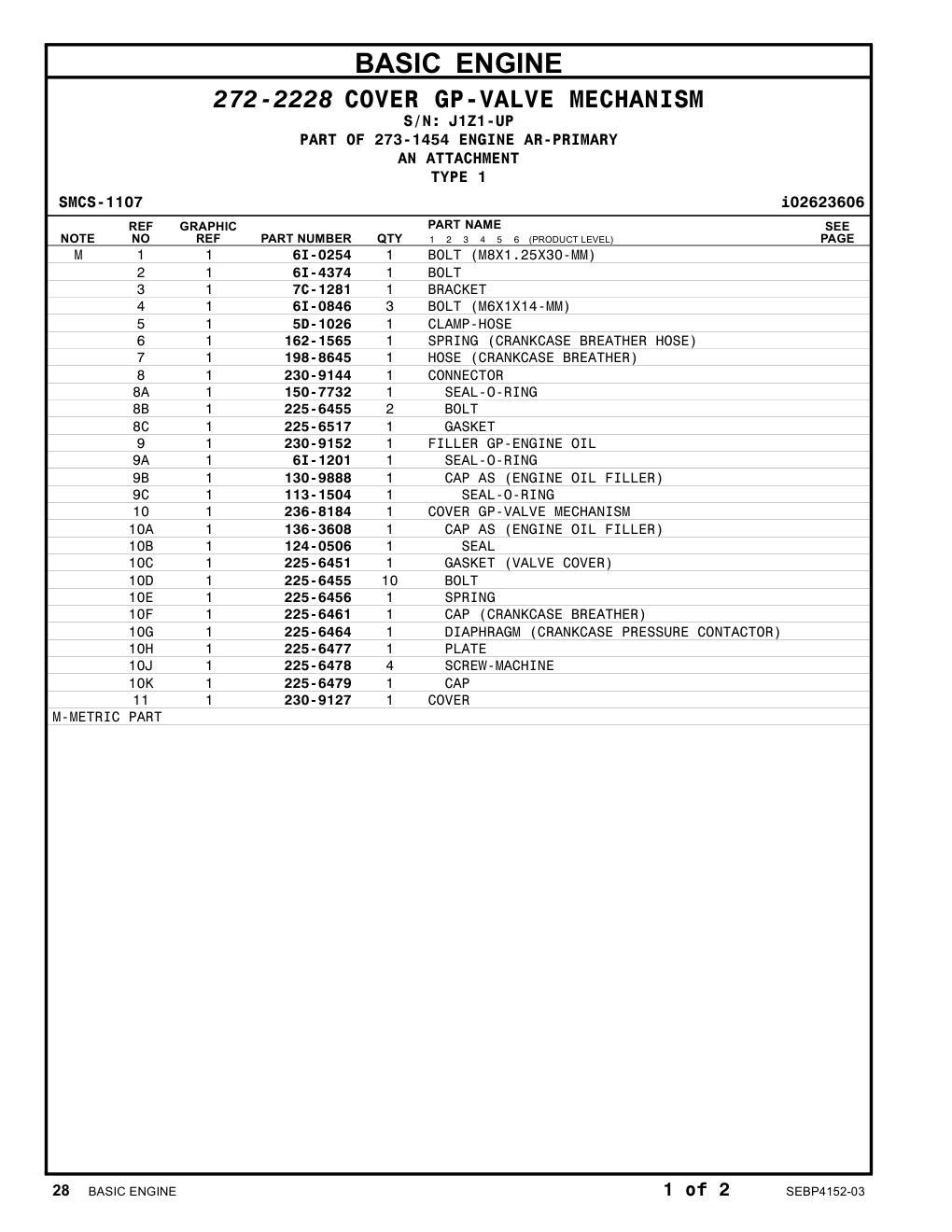 230-9152 FILLER GP-ENGINE OIL · S/N J1Z1-UP CAT parts manual diagram