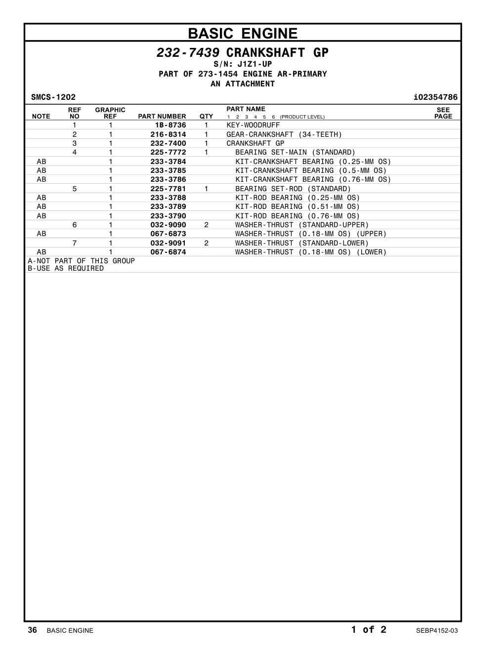 232-7400 CRANKSHAFT GP · S/N J1Z1-UP CAT parts manual diagram