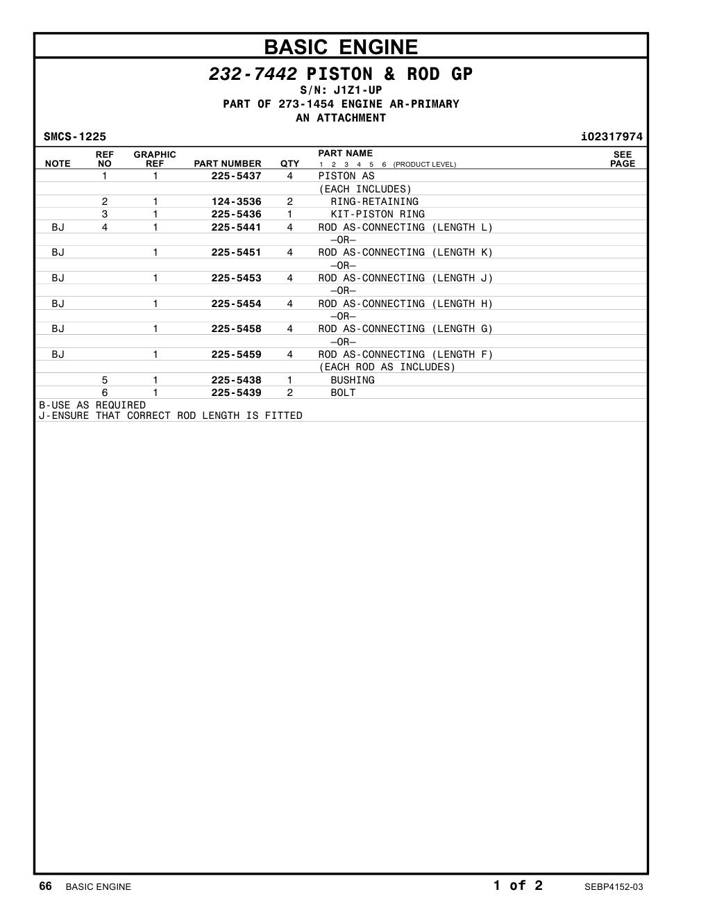 225-5437 PISTON AS · S/N J1Z1-UP CAT parts manual diagram