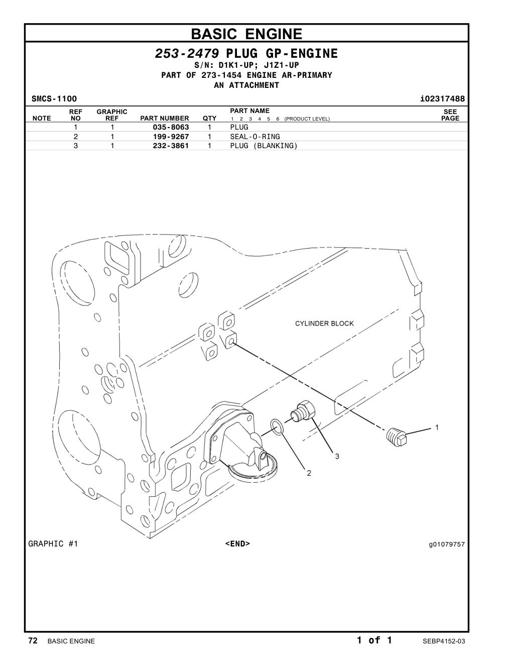 232-3861 PLUG (BLANKING) CAT parts manual diagram