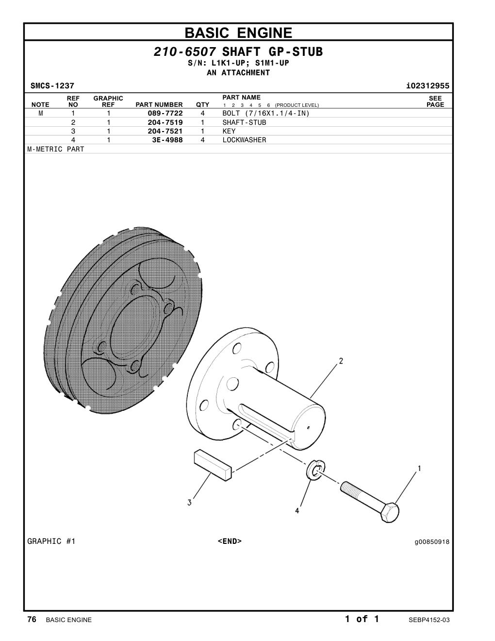 204-7519 SHAFT-STUB CAT parts manual diagram