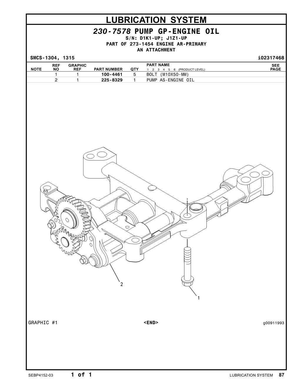 225-8329 PUMP AS-ENGINE OIL CAT parts manual diagram