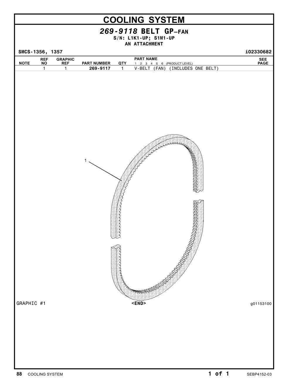 269-9117 V-BELT (FAN) (INCLUDES ONE BELT) CAT parts manual diagram
