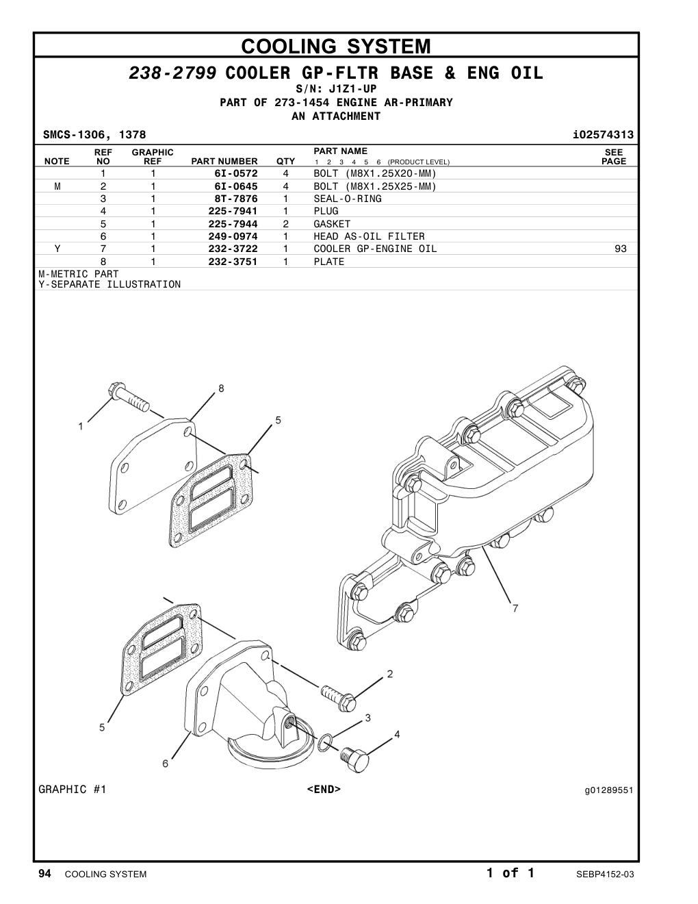 232-3722 COOLER GP-ENGINE OIL · S/N J1Z1-UP CAT parts manual diagram