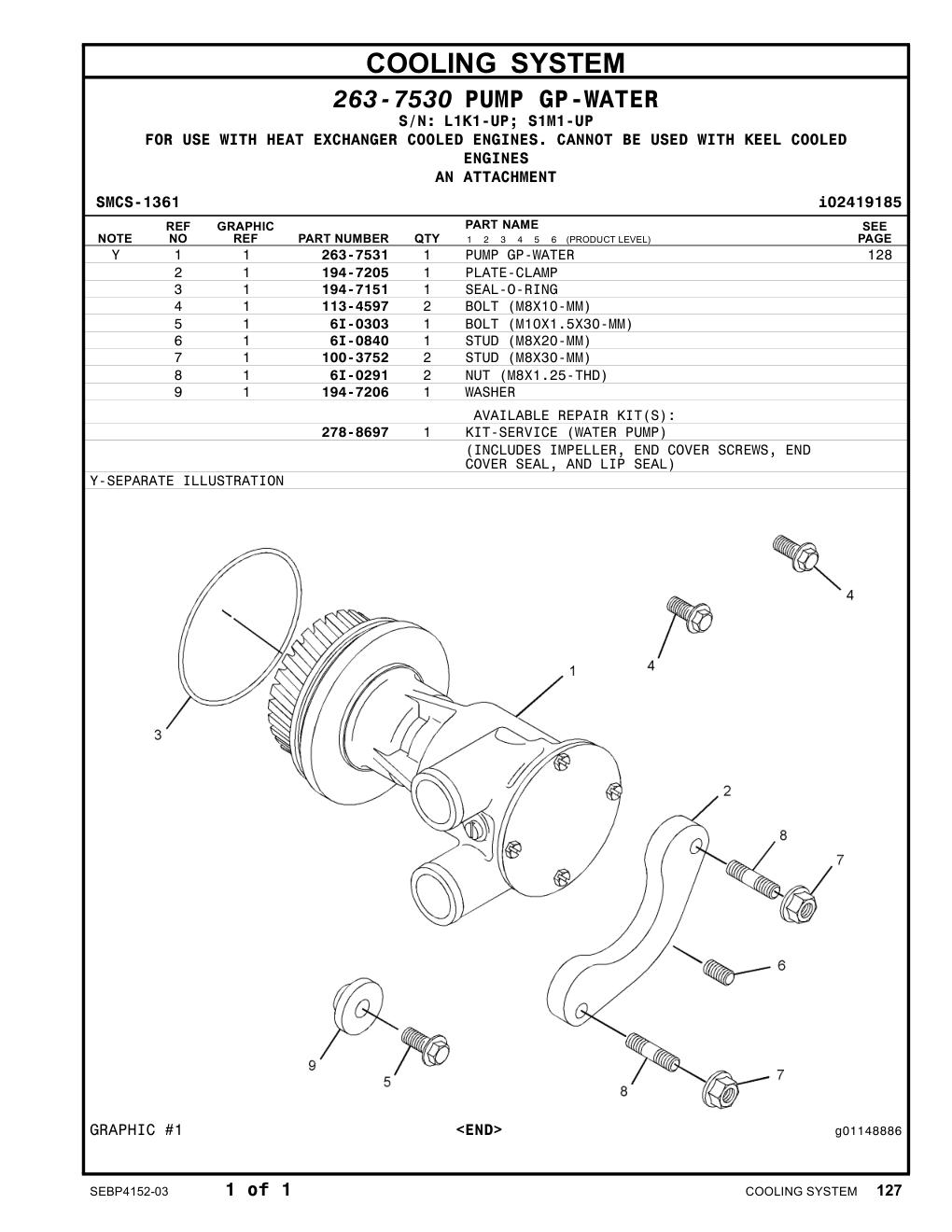 263-7531 PUMP GP-WATER CAT parts manual diagram