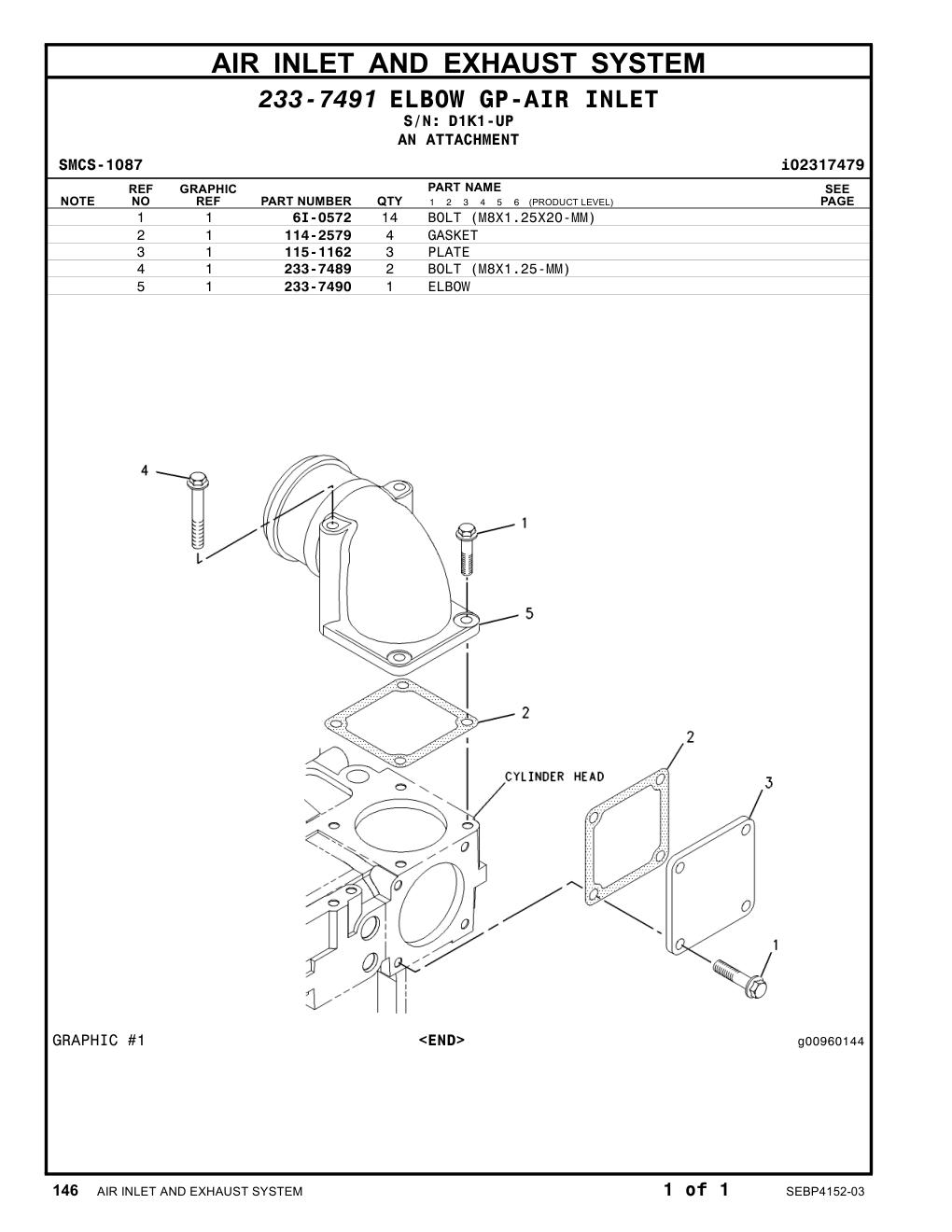233-7489 BOLT (M8X1.25-MM) · S/N D1K1-UP CAT parts manual diagram