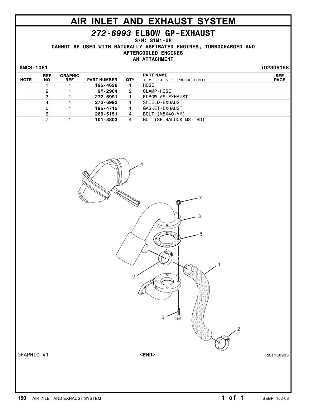 272-6992 SHIELD-EXHAUST · S/N S1M1-UP CAT parts manual diagram