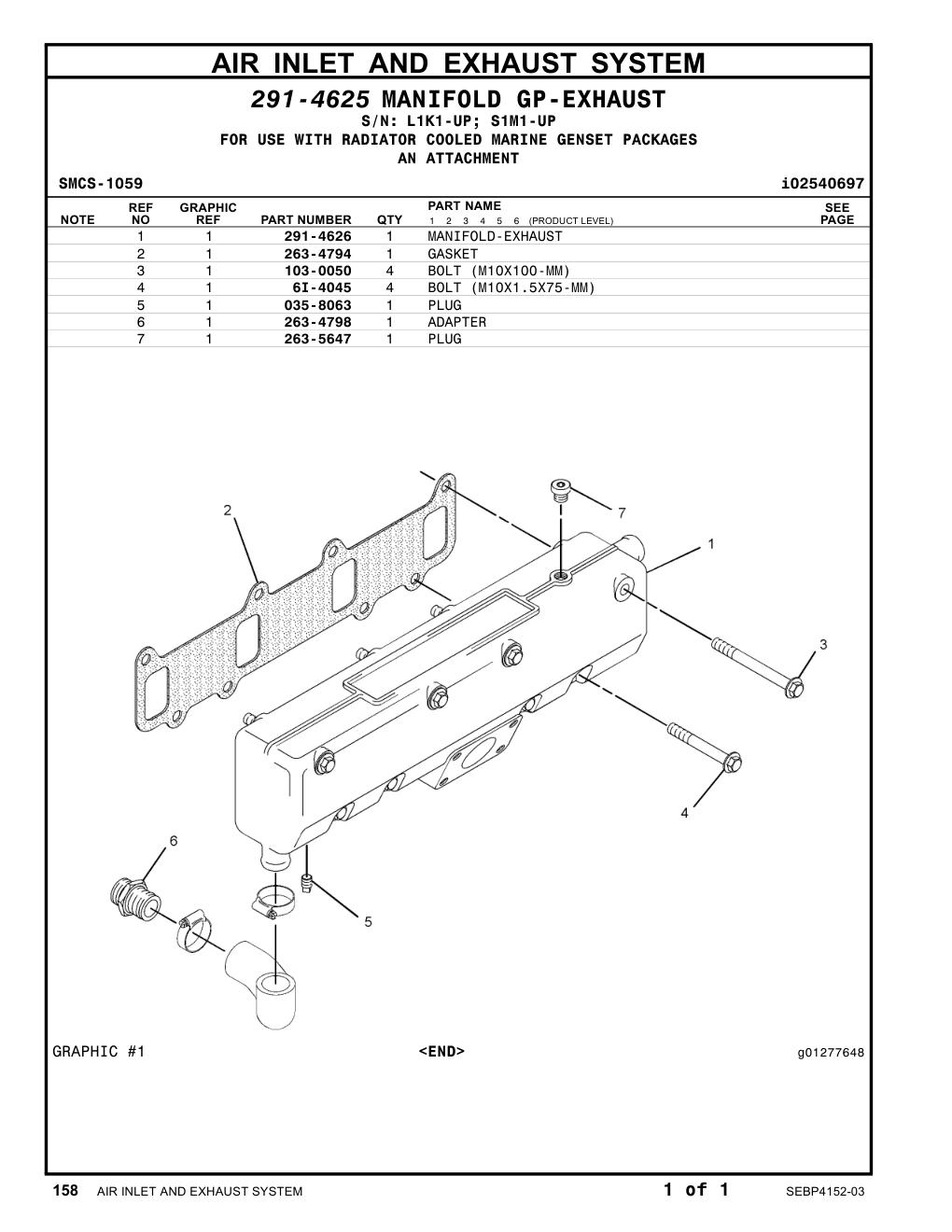 291-4626 MANIFOLD-EXHAUST CAT parts manual diagram