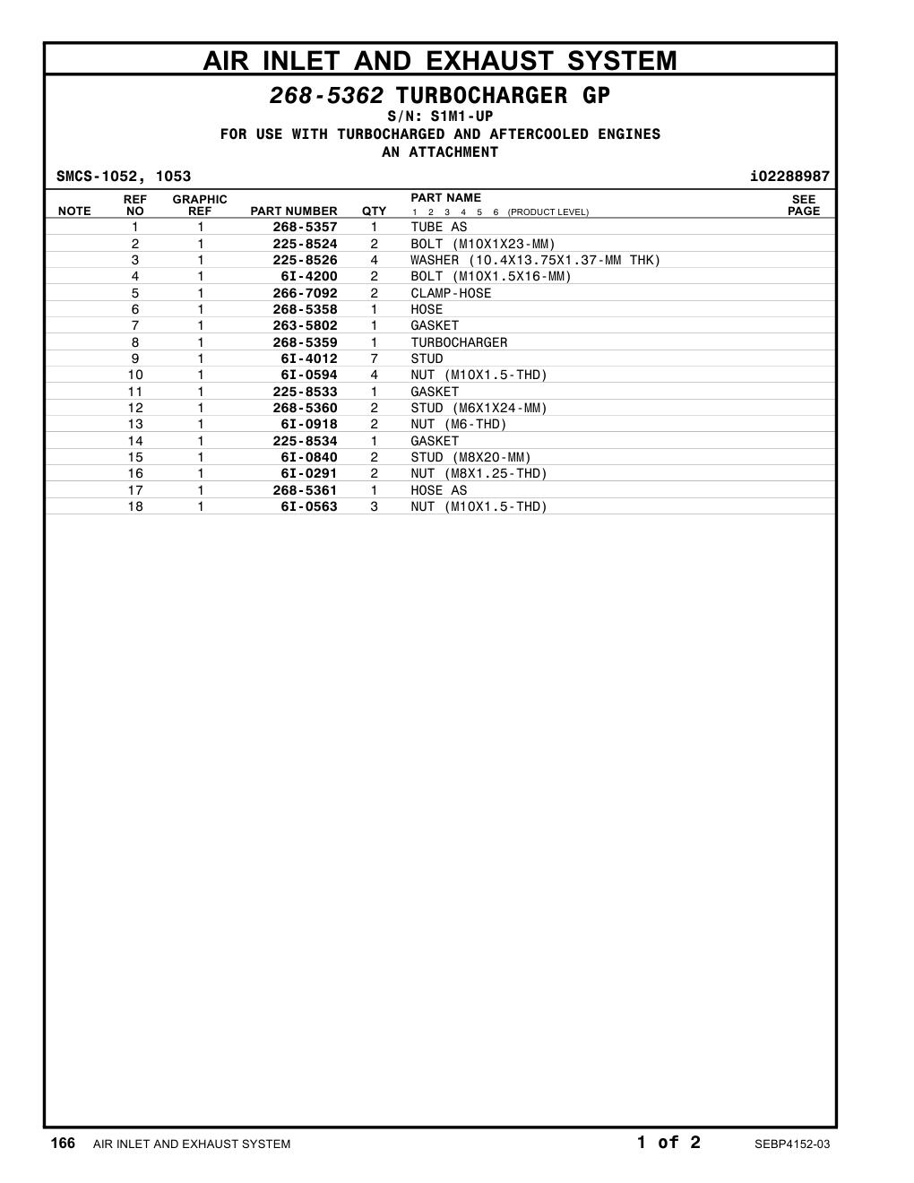 268-5359 TURBOCHARGER · S/N S1M1-UP CAT parts manual diagram