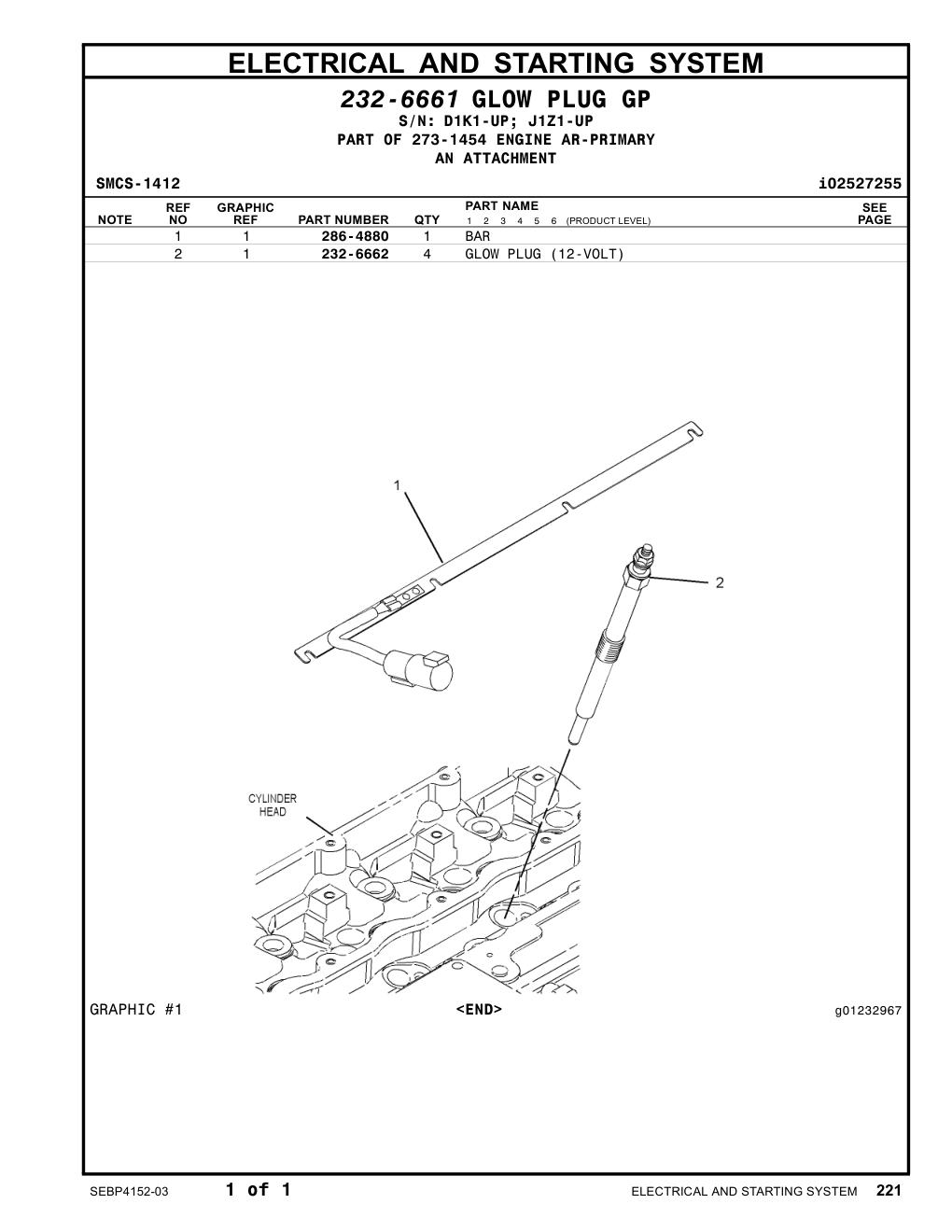 232-6662 GLOW PLUG (12-VOLT) CAT parts manual diagram