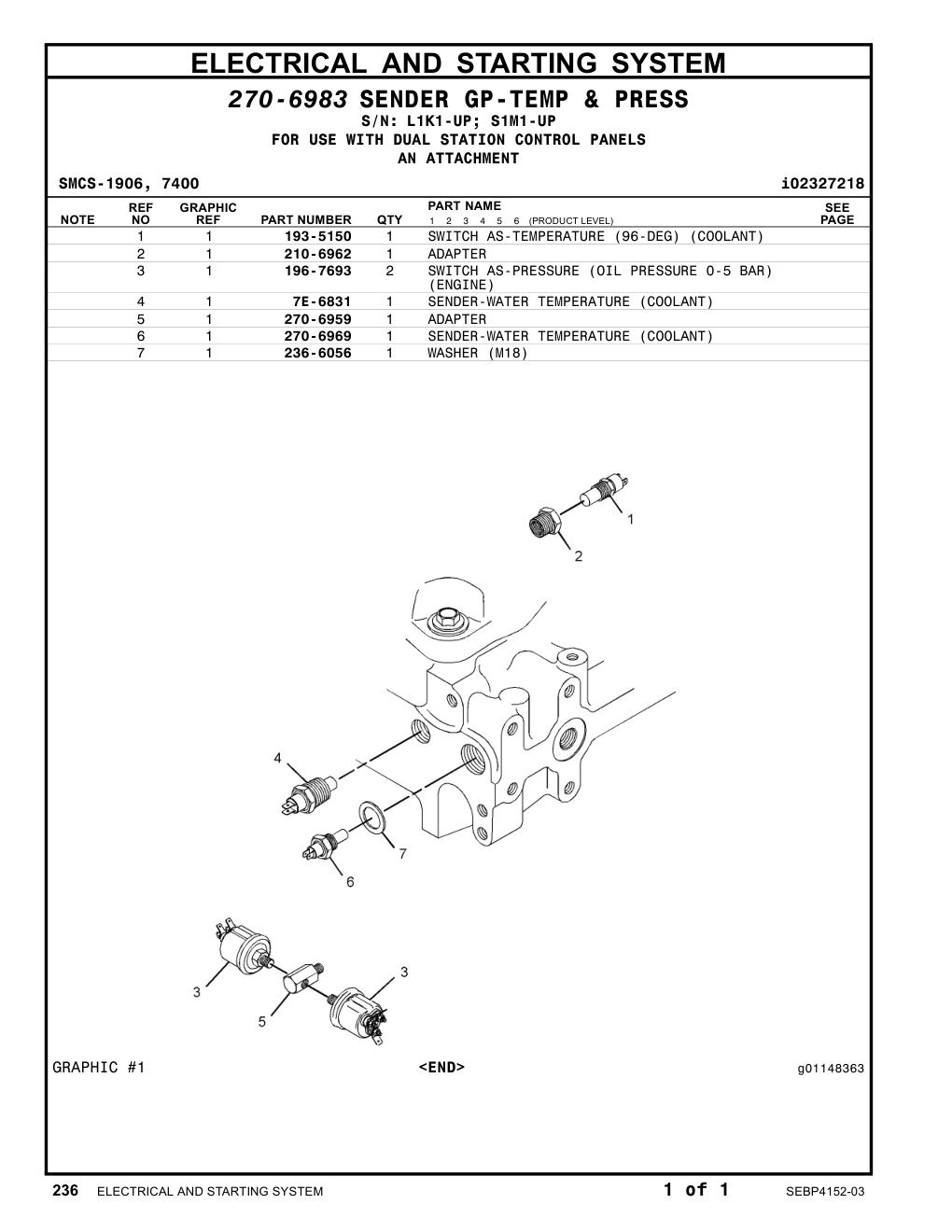 270-6969 SENDER-WATER TEMPERATURE (COOLANT) CAT parts manual diagram