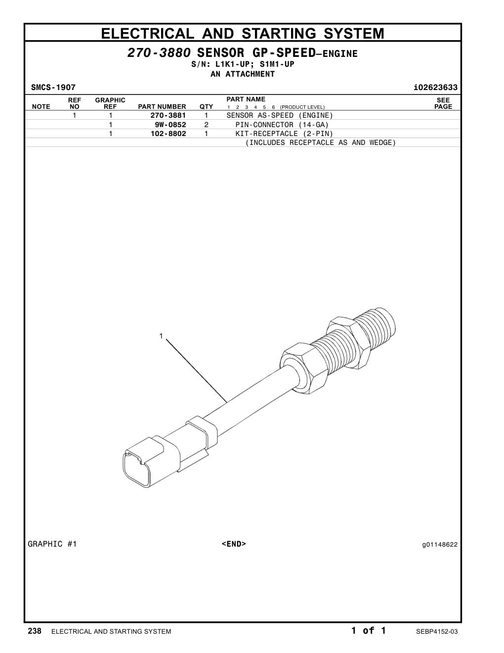 270-3881 SENSOR AS-SPEED (ENGINE) CAT parts manual diagram