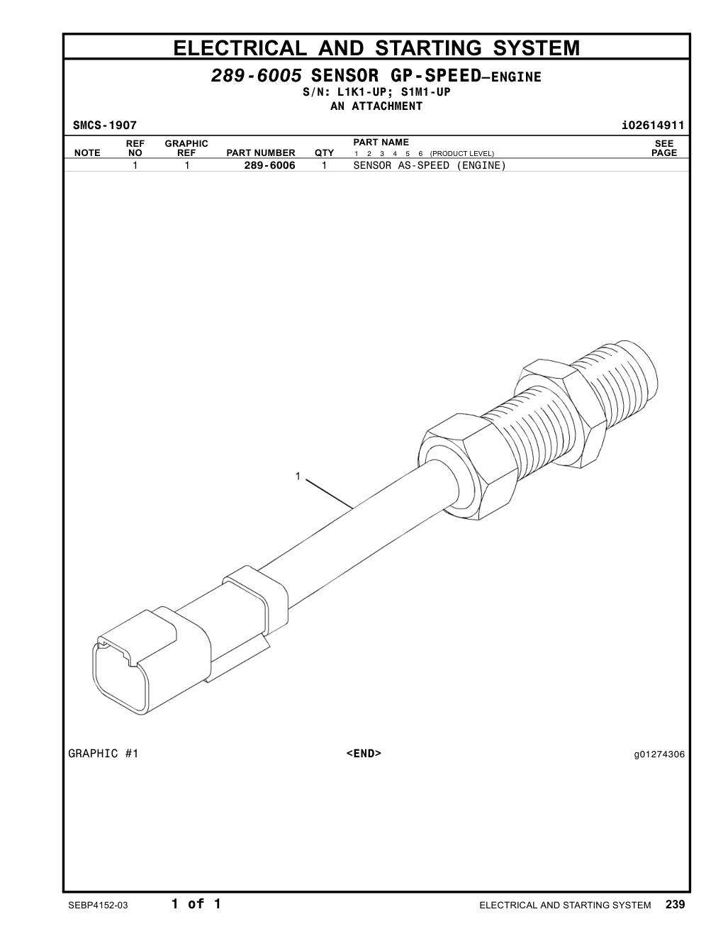 289-6006 SENSOR AS-SPEED (ENGINE) CAT parts manual diagram