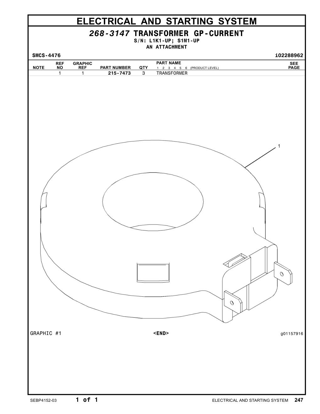 215-7473 TRANSFORMER CAT parts manual diagram