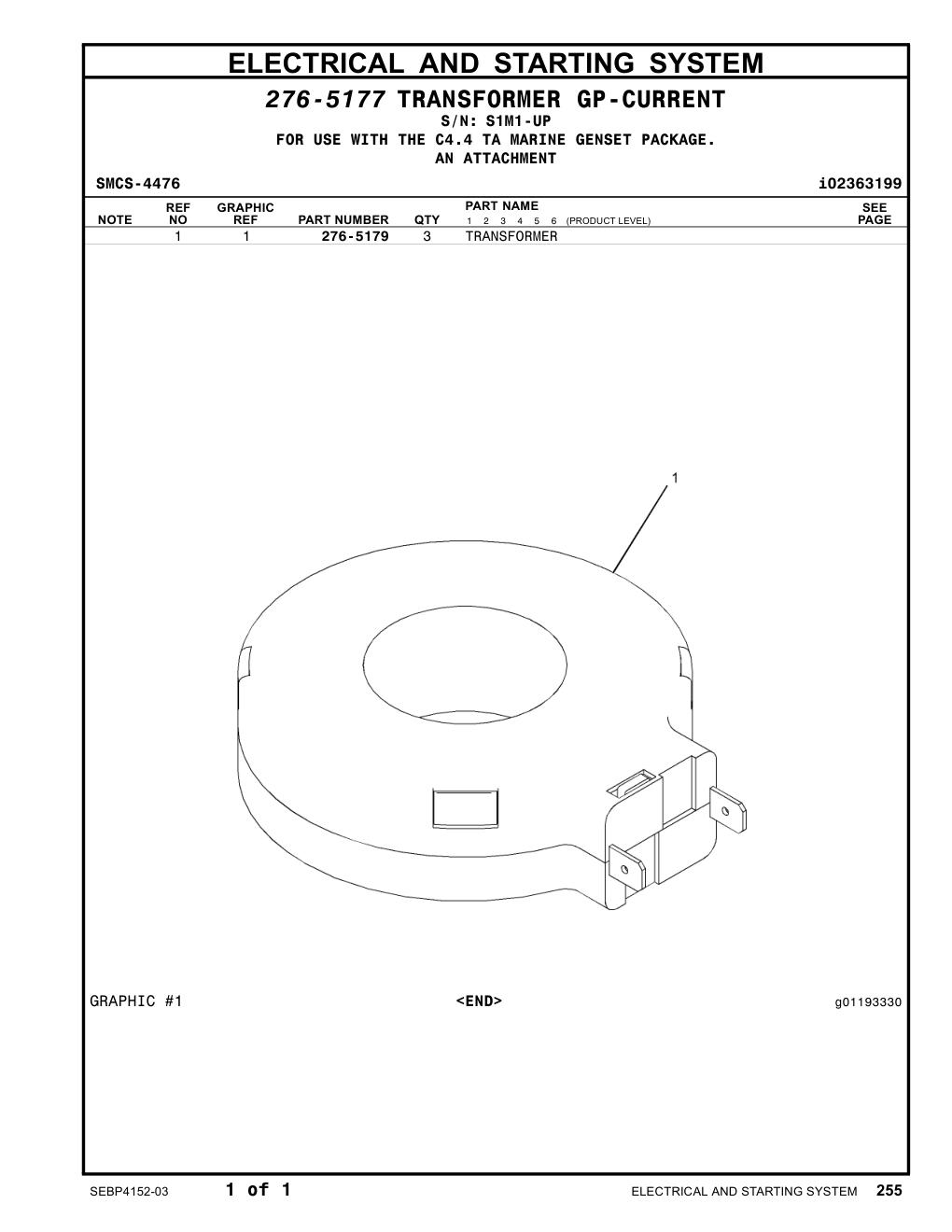 276-5179 TRANSFORMER · S/N S1M1-UP CAT parts manual diagram