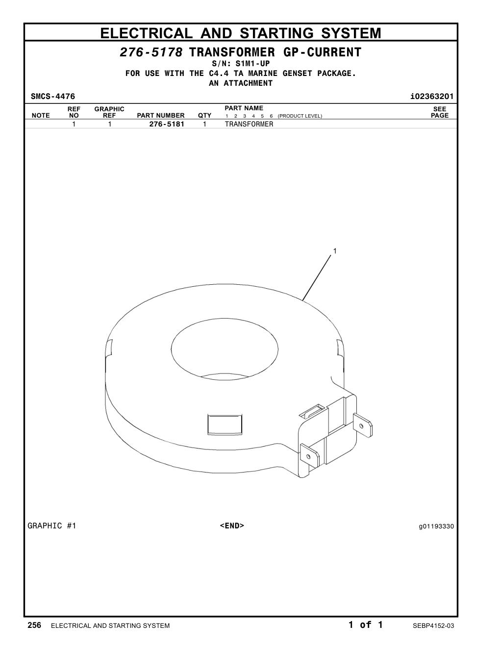 276-5181 TRANSFORMER · S/N S1M1-UP CAT parts manual diagram