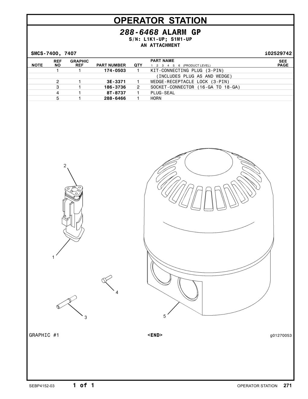 288-6466 HORN CAT parts manual diagram