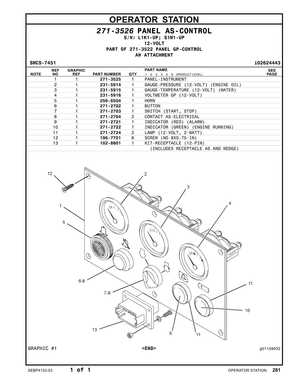 271-3525 PANEL-INSTRUMENT CAT parts manual diagram