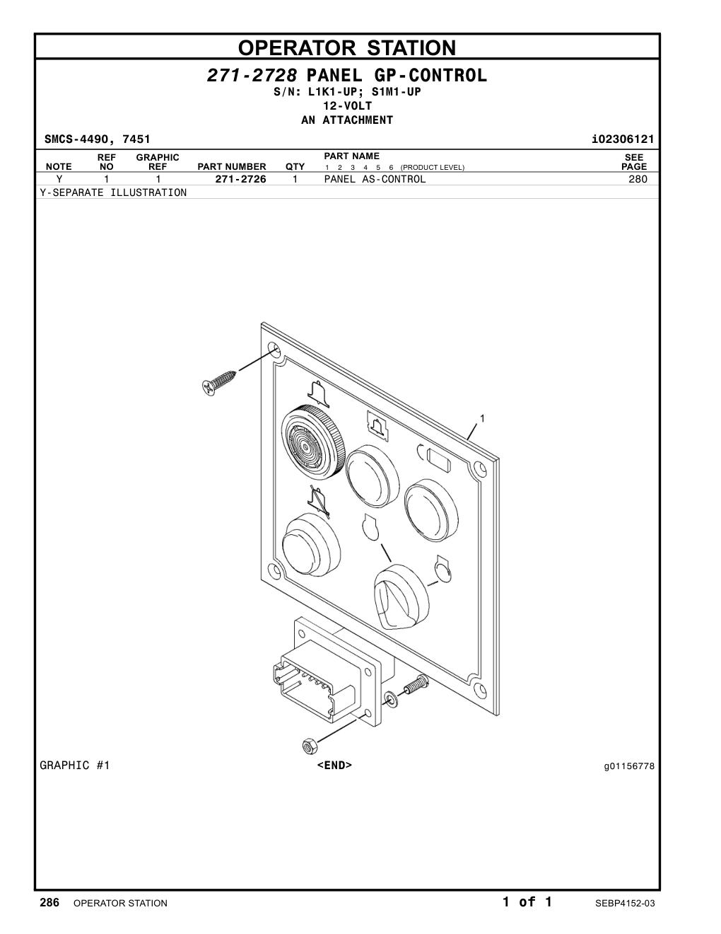 271-2726 PANEL AS-CONTROL CAT parts manual diagram
