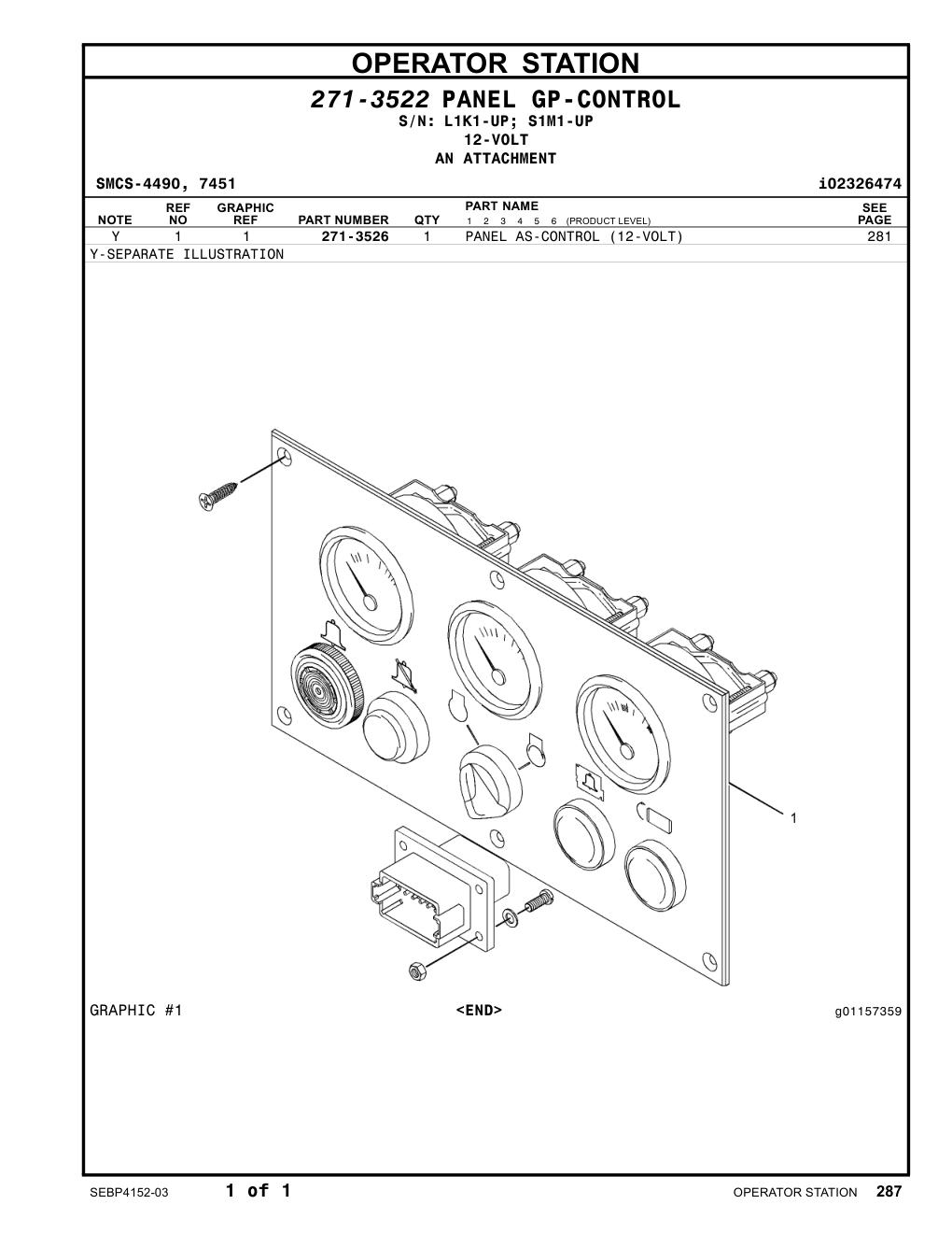 271-3526 PANEL AS-CONTROL (12-VOLT) CAT parts manual diagram