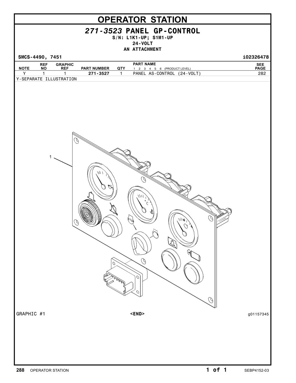 271-3527 PANEL AS-CONTROL (24-VOLT) CAT parts manual diagram